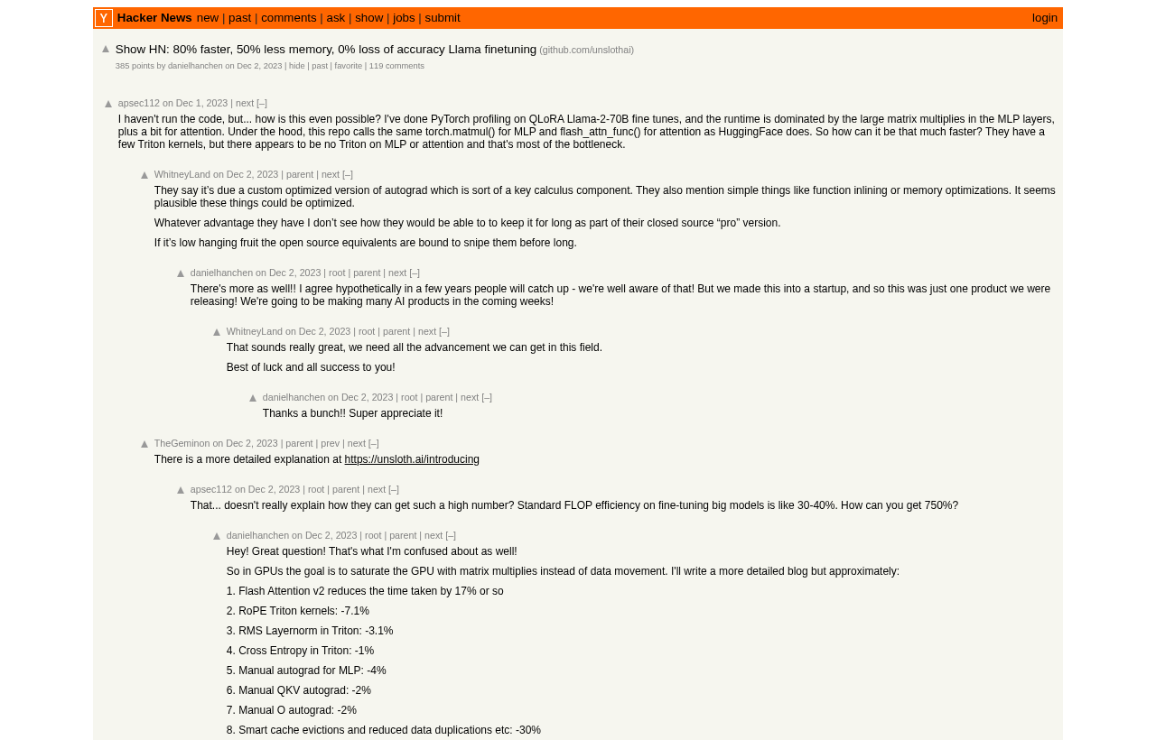 Unsloth reframed Show HN on the HN front page